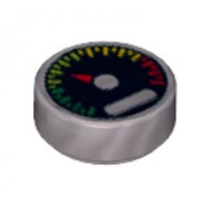 LEGO Gauge with Red Pointer Pattern - Flat Silver