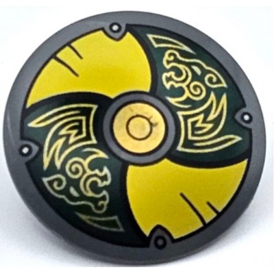 LEGO Minifigure Shield - Circular Convex Face with Yellow - Dark Bluish Grey