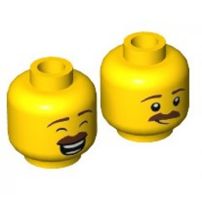 LEGO Minifigure Head - Dual Sided Reddish Brown Eyebrows and Moustache