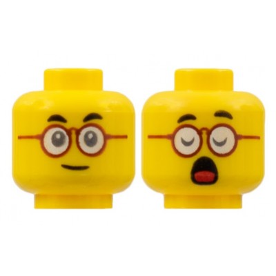 LEGO Minifigure Head - Dual Sided, Dark Red Round Glasses