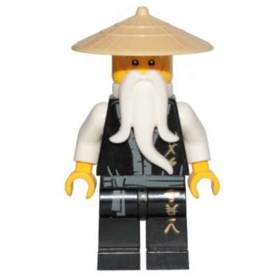 LEGO Minfigure Sensei Wu, Black Robe, Gold Ninjago Logogram 'MASTER' - Legacy